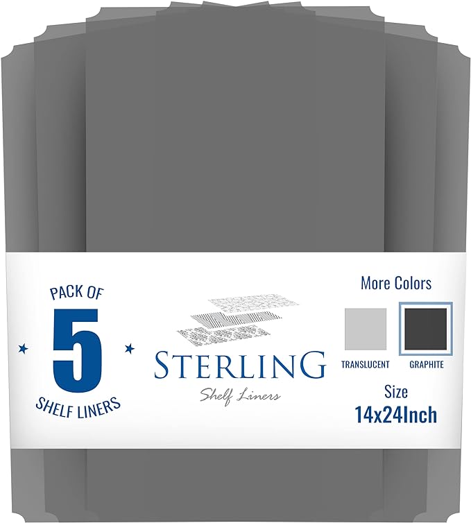 Shelf Liners for Wire Shelf System: Set of 5 in Graphite: 13.4 x 23.2 inch: Plastic Wire Shelving Shelf Mats