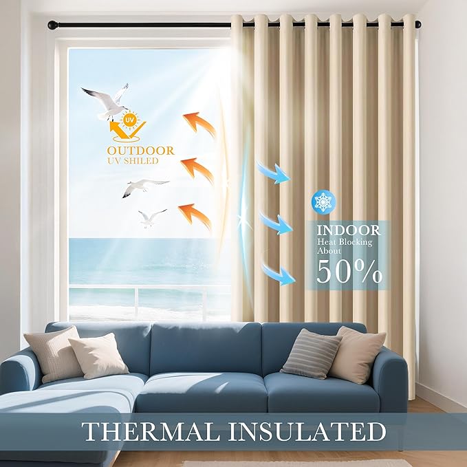 PONY DANCE Biscotti Beige Curtains 102 Inches Long for Living Room 2 Panels Set,Retro Mid Century Modern Elegant Vintage Thermal Insulated Room Darkening Blackout Drapes for Bedroom 55x102 Inch Length