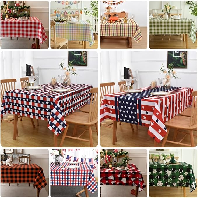 Gingham Tablecloth Fabric - Oblong 58x120 Water Resistant Christmas Plaid Table Cloth for Indoor/Outdoor Use - Fall Tabletop Cover for Birthday, Picnics, Gardens, and Thanksgiving Day