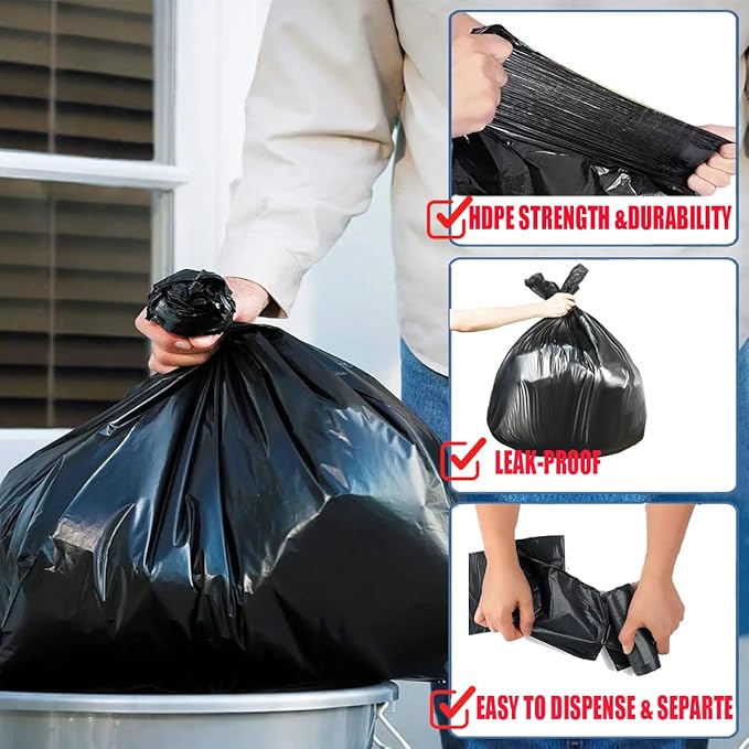 30 Gallon Trash Bags, 250 Count Black Garbage bags, Multi-purpose Trash Can Bin Liners for Bathroom, Office, Industrial, Commercial, Janitorial, Municipal, Recycling