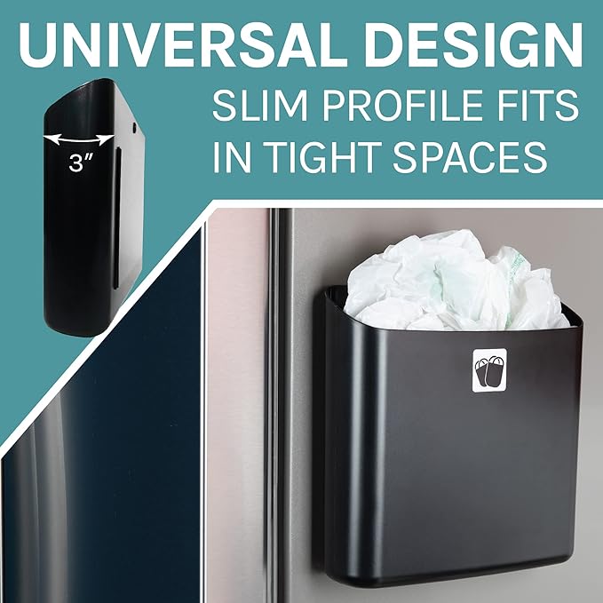JS Jackson Supplies Black Lint Bin with Magnetic Back, Large Space Saving Trash Bin and Organizer for Laundry Room and Kitchen, Wall Mountable