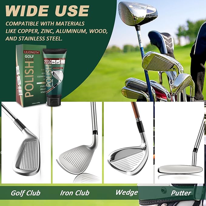 Golf Club Cleaning Kit 3-in-1 with Golf Club Cleaner Brush, Towel and 200g Golf Club Polish - Golf Club Care Kit for Instant Groove Rust & Scratch Remover - Golf Accessories for Men