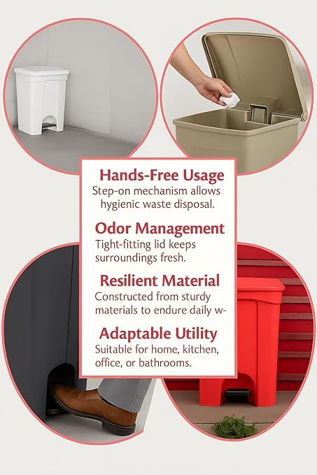 PRO&Family Step-On Trash Can with Lid, Plastic Waste Bin, Foot Pedal Operation (White, 23 Gallon)