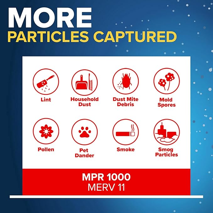 Filtrete 24x24x1 AC Furnace Air Filter, MERV 11, MPR 1000, Micro Allergen Defense, 3-Month Pleated 1-Inch Electrostatic Air Cleaning Filter, 6 Pack (Actual Size 23.81x23.81x0.81 in)