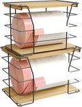 2 Pack Trash Bag Holder/Dispenser, Stackable Storage Laundry Kitchen Organizers for Countertop Organization, Wall Mount Garbage Bag Dispenser with wooden Top, No Drill