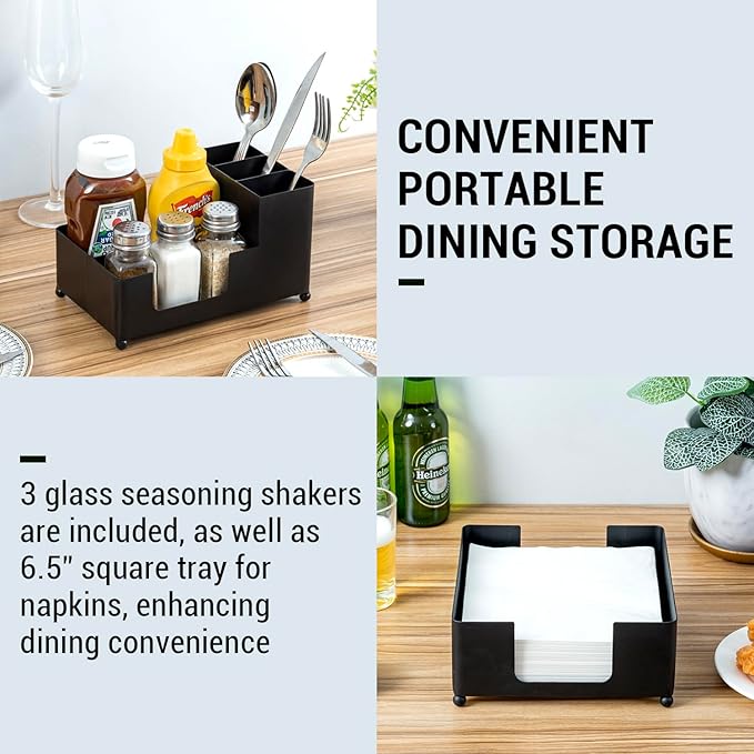 MyGift Modern Brass Tone Metal Tabletop Commercial Folded Paper Towel Holder Dispenser Tray (Matte black set)