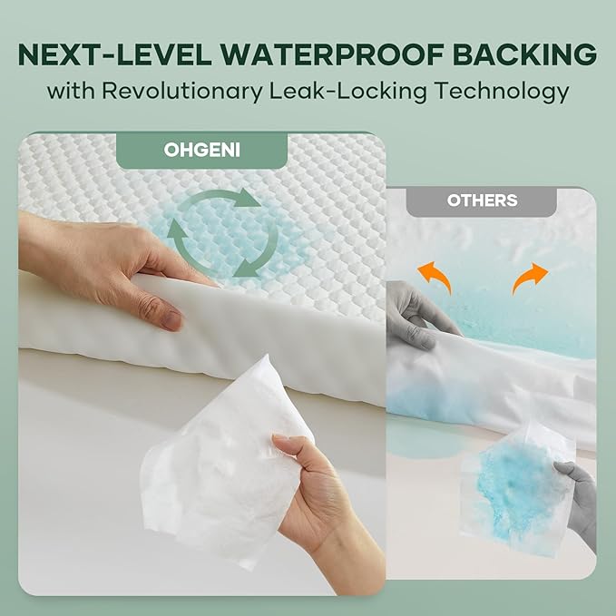 OhGeni 100% Waterproof Mattress Protector, Mini Crib Size Mattress Pad, Fits 3"-5" Mattresses with Deep Pocket, Cooling, Breathable Fitted Sheets, Soft Bed Cover, Noiseless, Machine Washable