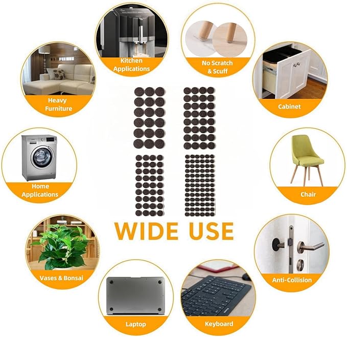 Felt Furniture Pads for Hardwood Floors 164 Piece, Furnigear Anti Scratches Felt Pads for Round Chair Feet Self Adhesive Chair Felt Pads Sliders Moving Your Furniture Smoothly, Brown