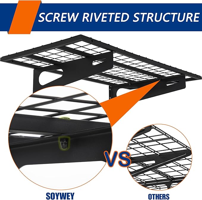 4-Pack 1.5x3FT Garage Shelving 17.7-inch-by-35.8-inch Wall Shelf Garage Storage Rack Wall Mounted Floating Shelves,Black