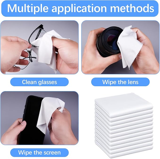 120 Pack Microfiber Cleaning Cloth for Glasses (5.5"x5.5"), Sublimation Eye Glasses Clean Cloths White Microfiber Lens Cleaner Cloths for Eyeglasses, Lenses, Silverware, Camera, Phones and Laptops
