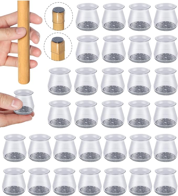 32 Pcs Chair Leg Protectors for Hardwood Floors, OASMU Silicone Felt Furniture Pads for Scratch and Noise Prevention, Smooth Moving (Small Fit: 0.9'' - 1.29'')