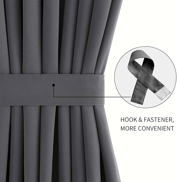 DWCN French Door Curtain - Rod Pocket Thermal Blackout Panel for Doors With Glass Window, Kitchen and Patio - Privacy, 12 X 72 Inches Long, 1 Panel With Tieback, Dark Grey