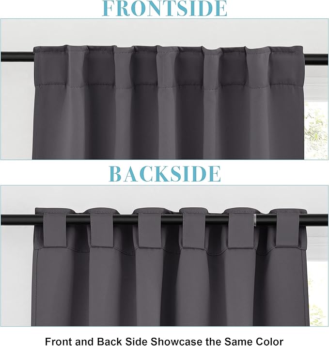RYB HOME Blackout Curtains for Bedroom - Thermal Insulated Light Block Window Curtains, Back Tab Top Kitchen Drape Panels, Wide 42 x Long 45, Grey, 1 Pair
