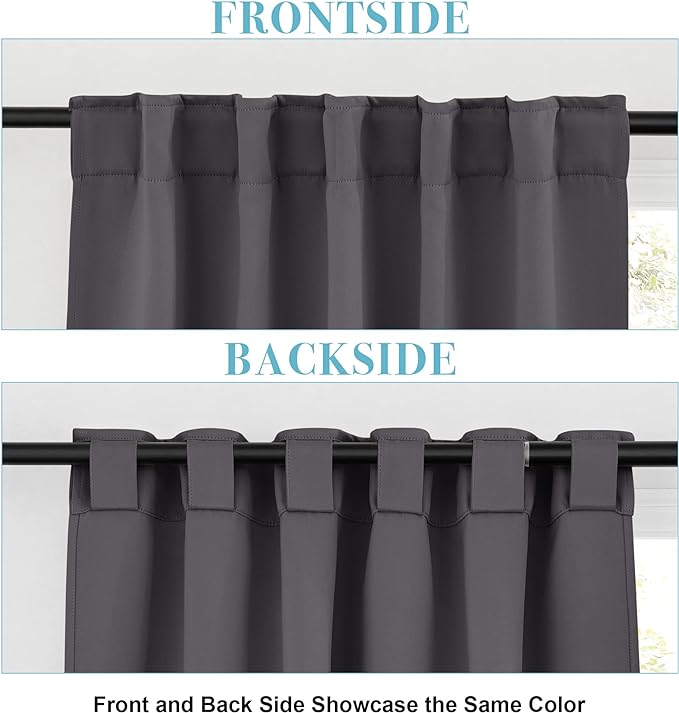 RYB HOME Blackout Grey Curtains - Thermal Insulated Window Treatments Long Panels, Back Tab Top, Privacy Curtains for Bedroom Dining, 42 Wide x 72 Long, Gray, Set of 2