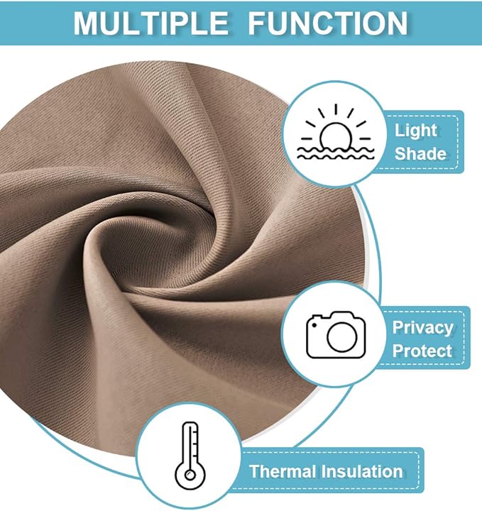 RYB HOME Curtains for Bedroom 63 inches Long, Blackout Thermal Insulating Window Treatment Drapes for Living Room Bathroom Basement Laundry Classroom, W 34 x L 63, Mocha, 2 Panels