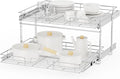 ROOMTEC Individual Pull Out Cabinet Organizer (27" W x 21½" D), 2 Tier Spice Rack Organizer for Cabinet, Slide Out Drawer Pantry Shelf Organization and Storage for Kitchen Bathroom