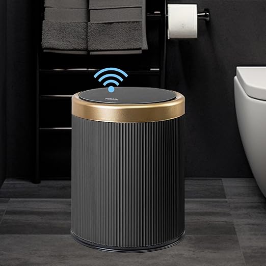 URALFA Automatic Motion Sensor Bathroom Trash Can with Lid, 10.5 Liter / 2.8 Gallon Touchless Trash Bin, Smart Dog Proof Garbage Can, Small Waste Basket for Toilet, Office, Bedroom (Dark Grey)