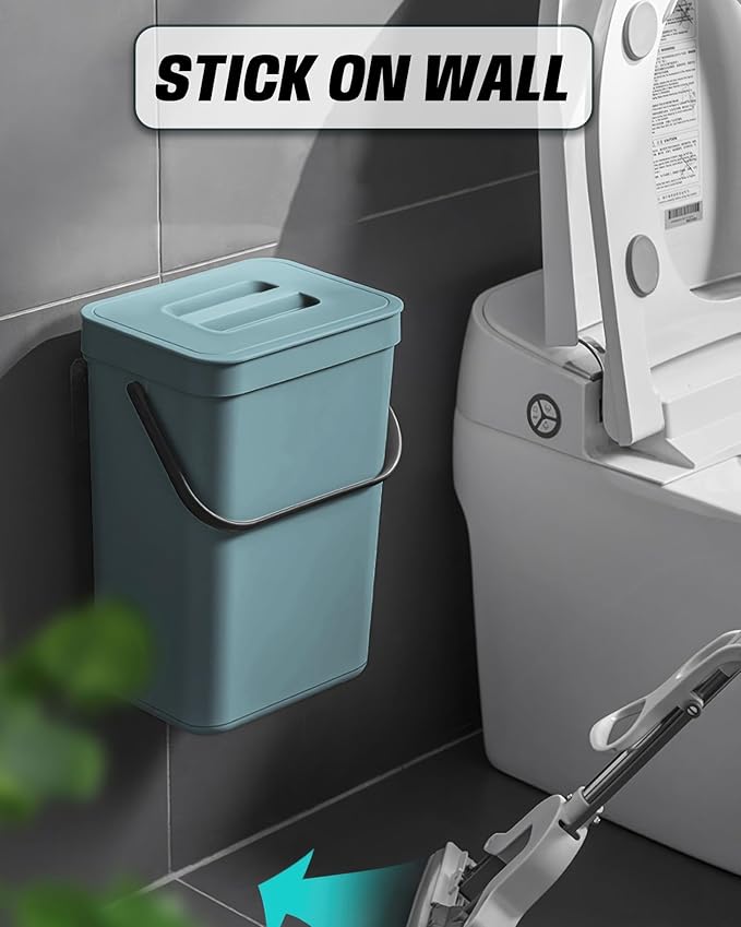 Kitchen Compost Bin - 3.2 Gallons Hanging Trash Can with Lid for Kitchen Bathroom, Under Sink Trash Can, Outdoor Compost Bucket with Lid, 12L(Subtle Blue)