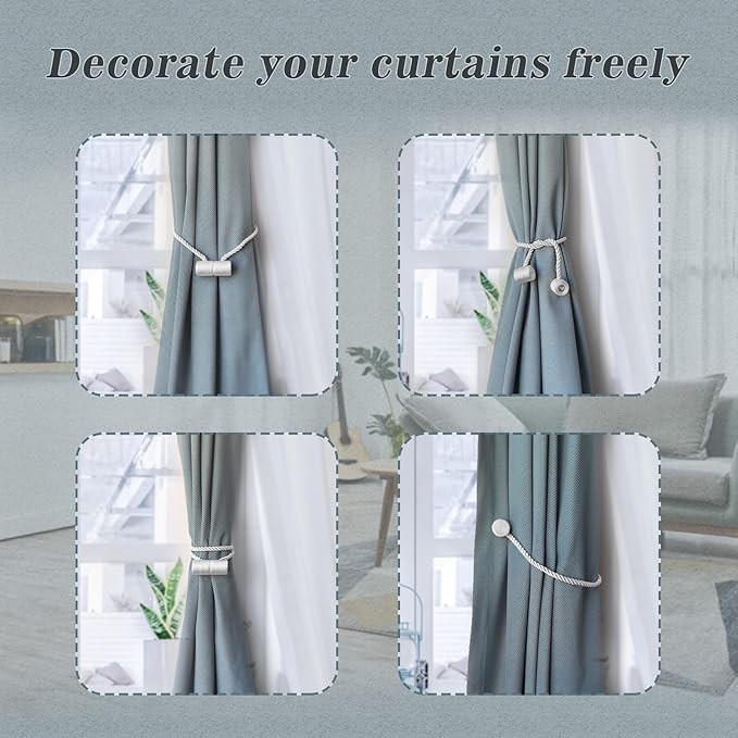 Hion Magnetic Curtain Tiebacks Dark Brown 4 Pack, Curtain Tiebacks Buckles Holdbacks Holders Hooks Clip for Home Bedroom Office Decorative Thick or Thin Curtain