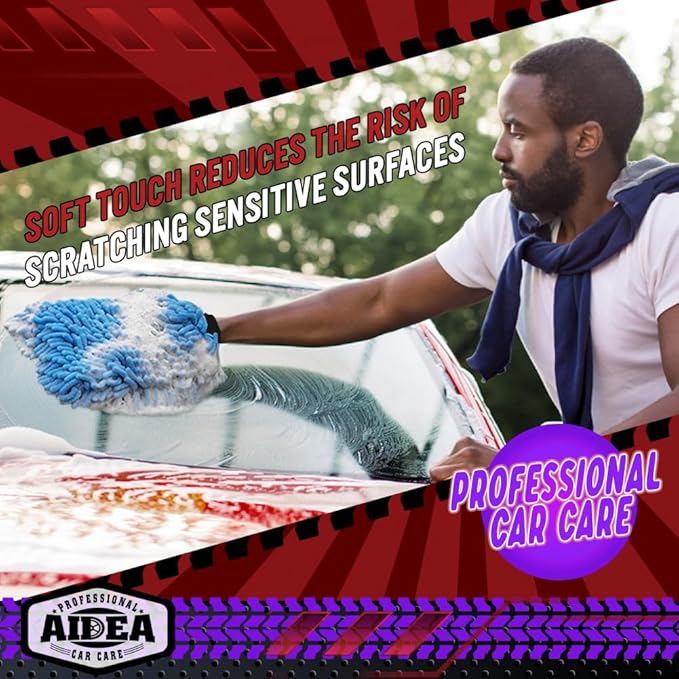 AIDEA Car Wash Mitt Microfiber 2PK, Scratch-Free& Lint-Free, Premium Chenille Microfiber Wash Mitt-Blue Extra Large Size (8''X12'')