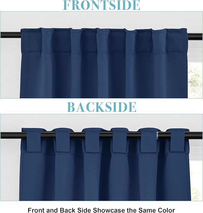 RYB HOME Small Window Curtains Blackout, Privacy Thermal Insulating Drapes for Bedroom Bathroom Basement Cafe Classroom Window Decor, W 34 x L 45 inches, Navy, 2 Panels