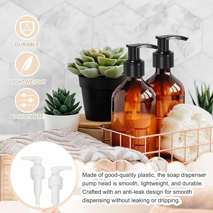 uxcell 6 Pcs Soap Dispenser Pump Heads Soap Dispensers Top Pumps Replacement Switch Pumphead for Standard 24/423 Neck Size Lotion Shampoo Bottle, White