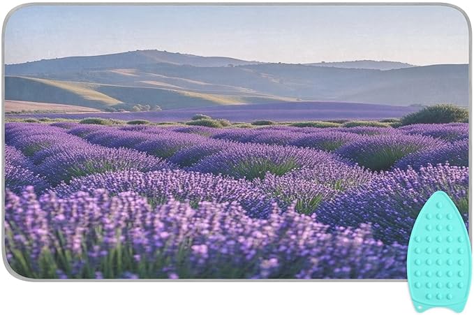 Lavender Field and Mountain Ironing Mat Thickened Ironing Blanket Travel Portable Double-Side Using Ironing Pad Travel Isolate Heat Pad Cover for Washer Dryer Table Top Countertop 27.6x47.2in