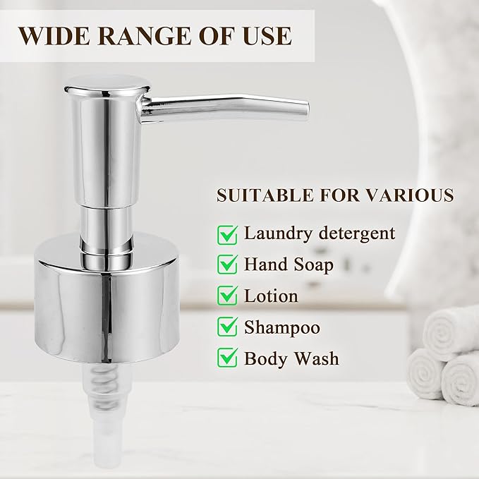 Soap Dispenser Pump Replacement, Soap Pump Dispenser Head for Liquid Soap, Lotion, Dish Soap Refill Dispenser, Ideal for Kitchen Bathroom Sink Various Bottles, 2Pack, Silver