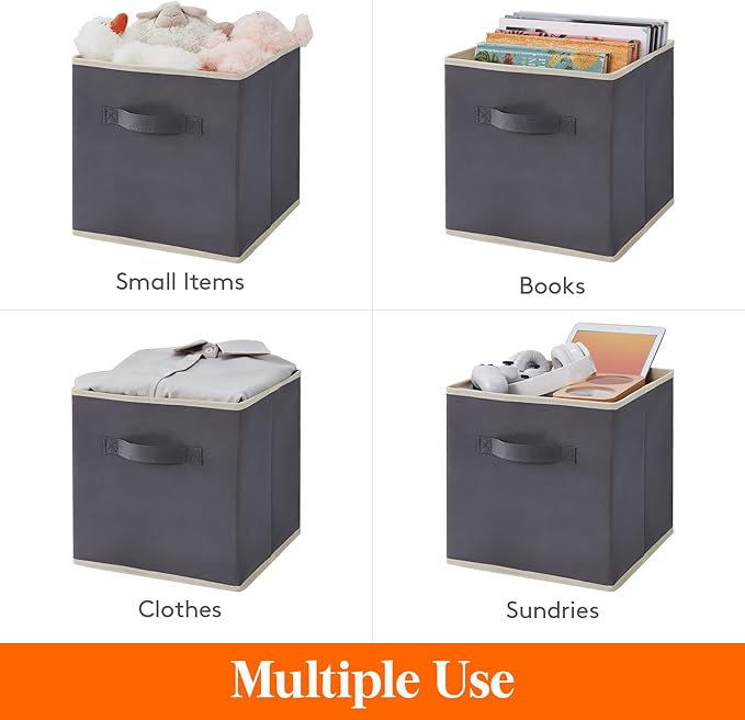 Lifewit 13 Inch Cube Storage Bins, Storage Cubes Foldable Medium Decorative Fabric Storage Baskets for Organizing Home Organizers with Handles for Shelves, Closet, Set of 8, 36L Grey