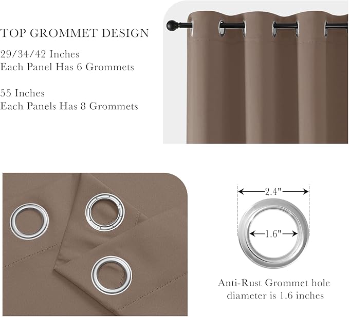 PONY DANCE Window Curtain Panels - Grommets Top Thermal Insulated Light Blocking Curtain Covers for Bedroom Dining Room/Sliding Door and Closet, 55 Width by 80 Inches Length, Mocha, Pack-2
