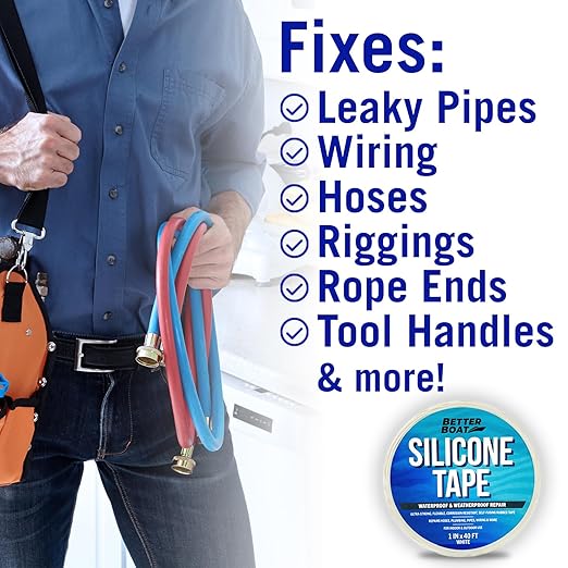 White Heavy Duty Silicone Tape, Self-Fusing Rubber Hose and Plumbing Water Pipe Repair Seal, Coax Electrical or Waterproof Tape for Leaks, 40ft