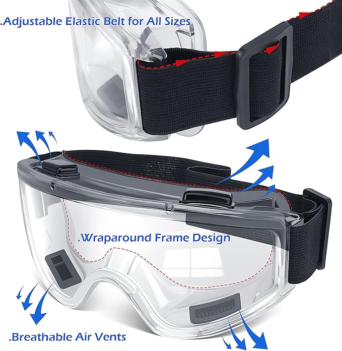 OXG 6 Pack Safety Goggles ANSI Z87.1 Glasses, Anti-Fog Protective Safety Glasses Lab Goggles Men Women Eye Protection Goggles
