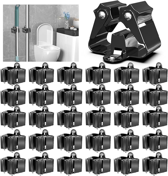 3-H Stainless Steel Broom Holder Wall Mount 30-Pack- Heavy Duty Mop Organizer, Wall Mounted Broom Storage with Secure Mounting for Kitchen Laundry Garage Bathroom (Space Saving)