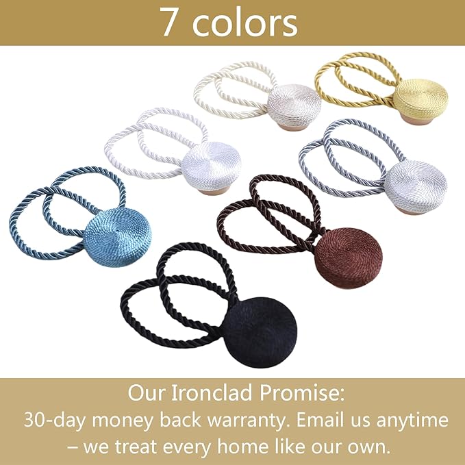 Magnetic Curtain Tiebacks - 12mm Magnetic Tie Backs for Curtains, Heavy Duty No Drill Curtain Holdbacks for Home/Office Windows Drapes, Elegant Gift-Ready Design 7 Colors (2, Blue)