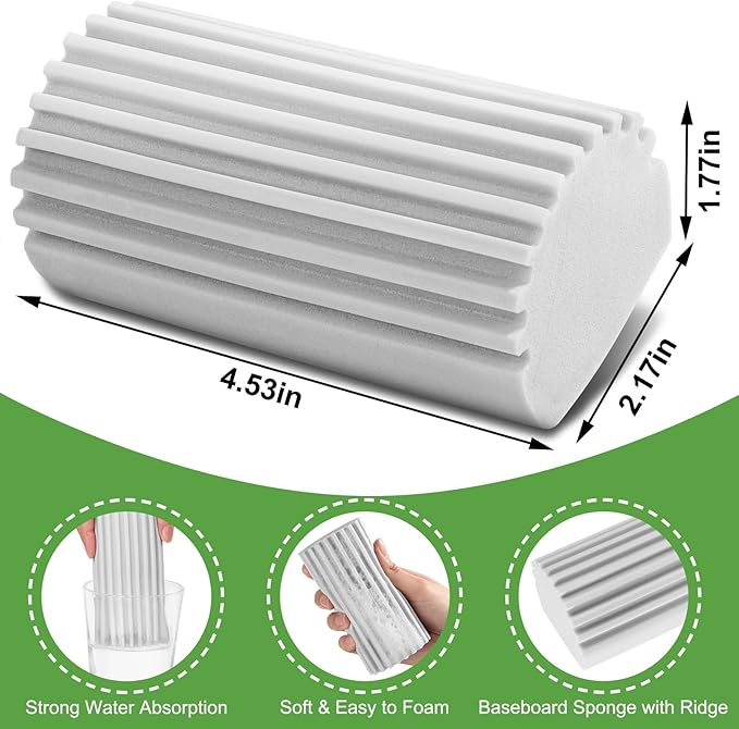 2-Pack Damp Clean Duster Sponge, Sponge Cleaning Brush, Duster for Cleaning Blinds, Glass, Baseboards, Vents, Railings, Mirrors, Window Track Grooves and Faucets