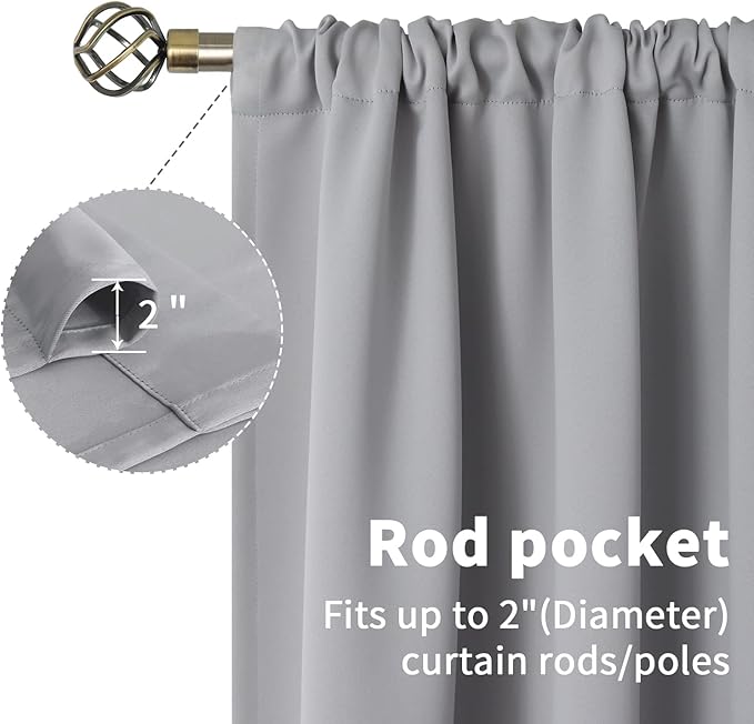 BGment Light Grey Blackout Curtains 90 Inches Length - Rod Pocket Room Darkening Window Drapes for Bedroom Living Room Office, 2 Panels, 52 x 90 Inch