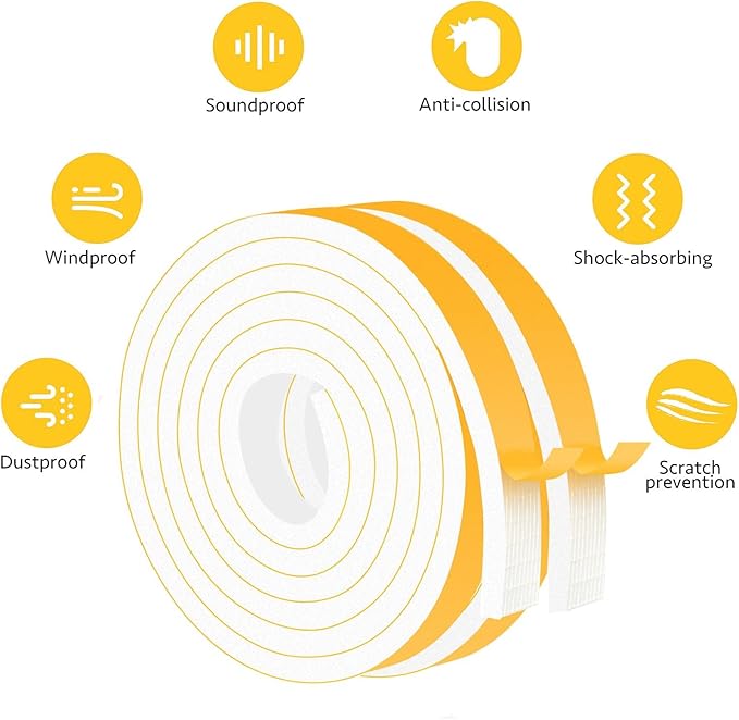 White Weather Stripping, Strong Self Adhesive Weather Stripping Door Seal for Doors and Windows,Closed Cell Weatherstrip, SoundProof Weatherproof Foam Tape (3/4 in x 5/16 in x 13Ft)