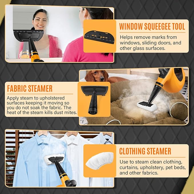 Steam Cleaner, Portable Multi-Surface Handheld Steam Cleaner for Home Use with 11 Accessories, All Natural Continuous Steam, Steamer for Deep Cleaning Tile, Grout, Window, Couch, Car, Bathroom,Kitchen