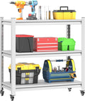34''W Garage Heavy Duty 3-Tier Adjustable Storage Rack, Steel Shelving with Wheels,Pantry,Kitchen, Office, Closet and Garage Shelves, Easy to Assemble- White