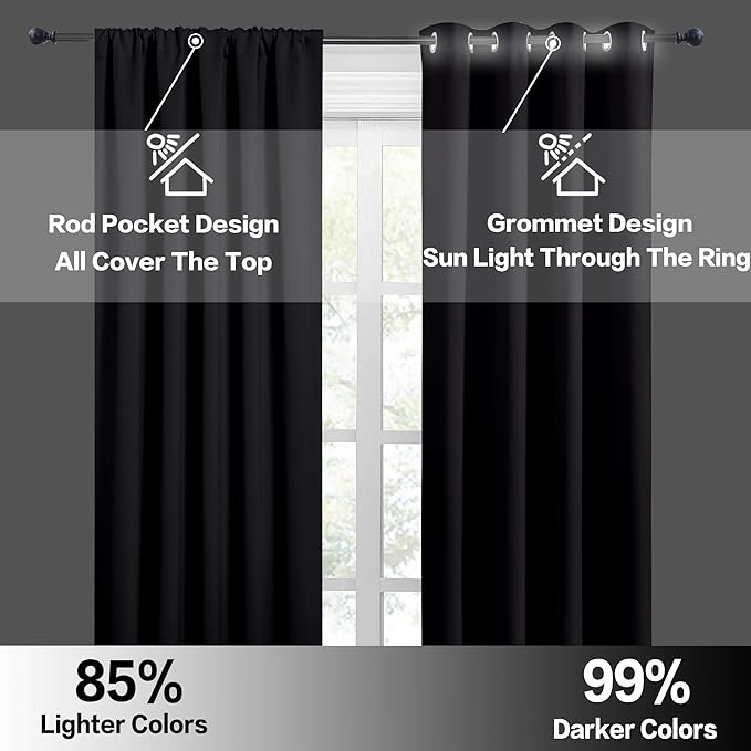 RYB HOME Blackout Curtains 84 inches Long 2 Panels Set for Living Room, Thermal Insulating Privacy Curtains & Drapes for Doorway Temporary Door Alternative Accordion Door, W 42 x L 84, Black