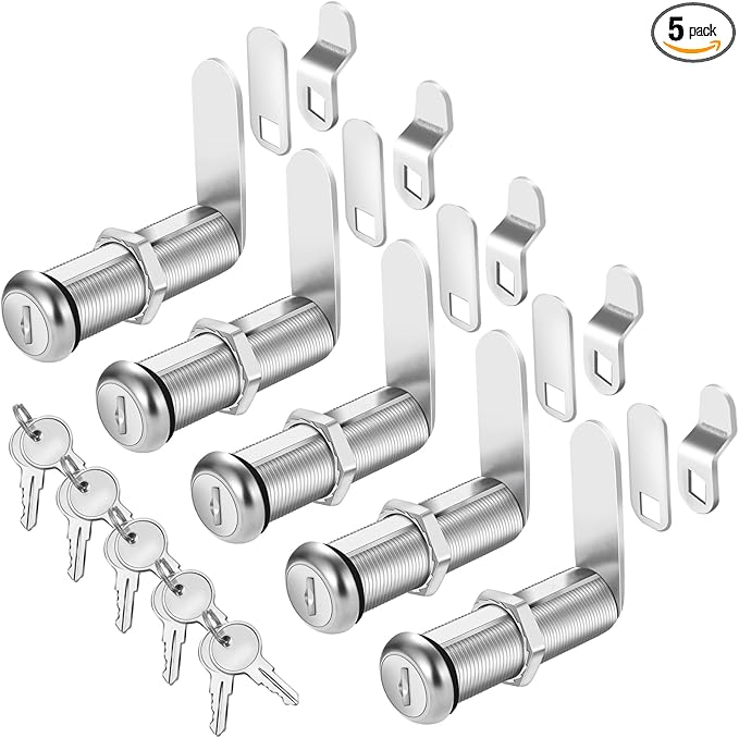 Cabinet Lock with Keys, 2" Extra-Long Cam Locks keyed Alike, Heavy Duty Cabinet Cam Lock Set for Thick Drawers RV Storage Locks Tool Box Lock Replacement, Zinc Alloy (5 Pack, 2-1/8 Inch)