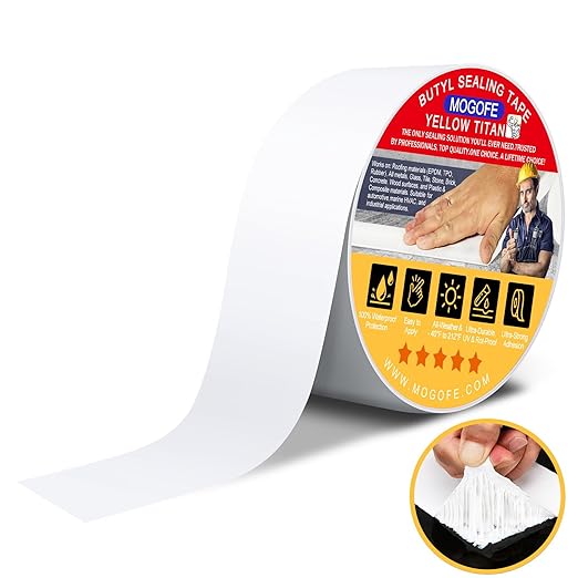 RV Roof Sealant Tape White, 1.5 Inch x 50 Feet RV Repair Roof Sealer Seal Tape UV-Resistant Waterproof Sealant Tape for RV Repair, Camper, Trailer, Boat Sealing, Leaking Roof, Window
