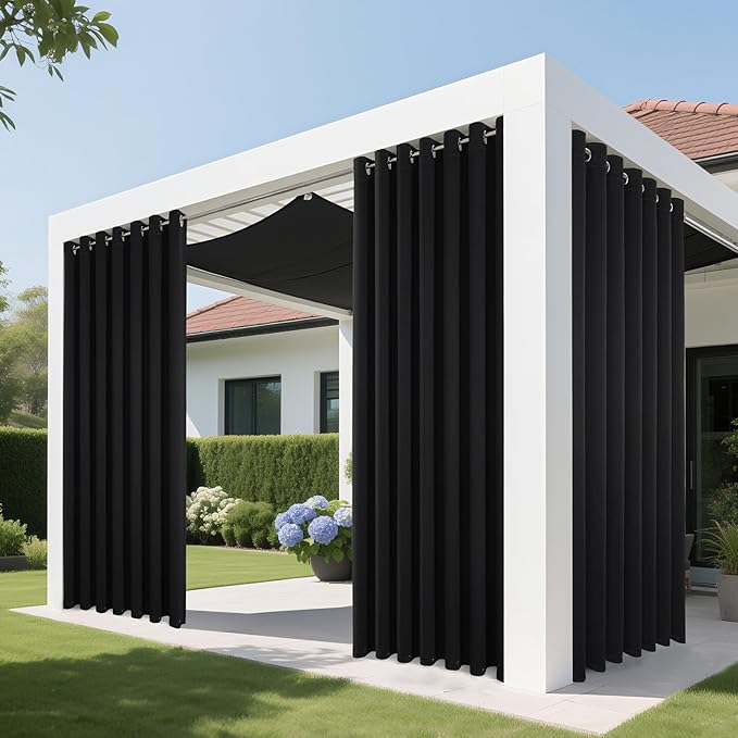 Joydeco Blackout Patio Sliding Door Curtains 90 Inches Long, Grommet Privacy Room Divider Curtains, Extra Wide Thermal Blackout Drapes for Bedroom Living Room (Black, 70Wx90L, 1 Panel)