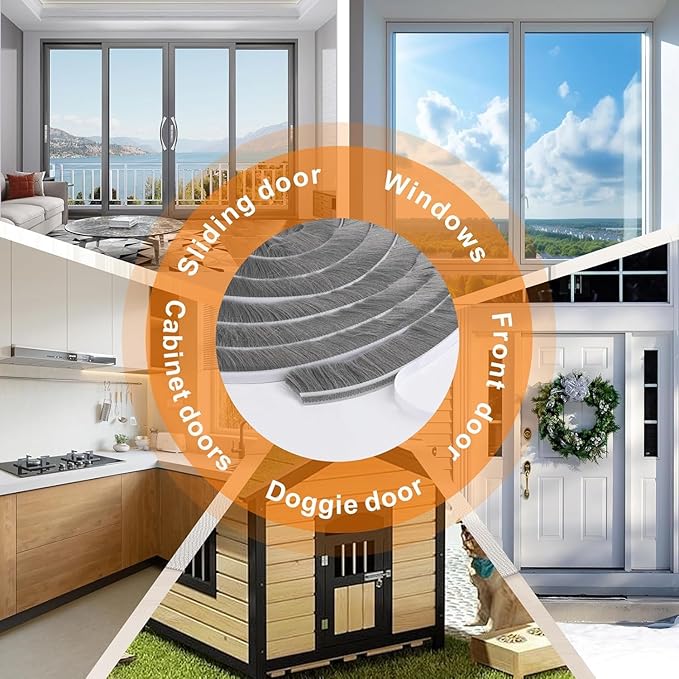 65FT Brush Weather Stripping, Neat Pile Self Adhesive Seal Strip for Windows and Door, Weatherstrip for Soundproofing, Windproof, Dustproof, Stronger Stickiness, 0.35'' Wide x 0.35'' Thick, White