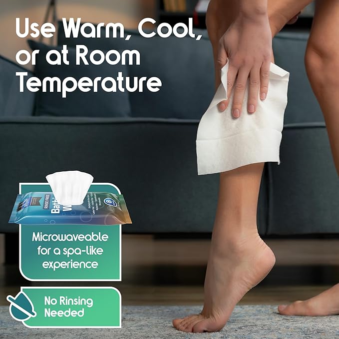 Inspire Ultra Thick Rinse Free Body Wipes, Bathing Wipes, Rinse Free Wet Wipes, Thick Strong Extra Large With Aloe Vera Enriched