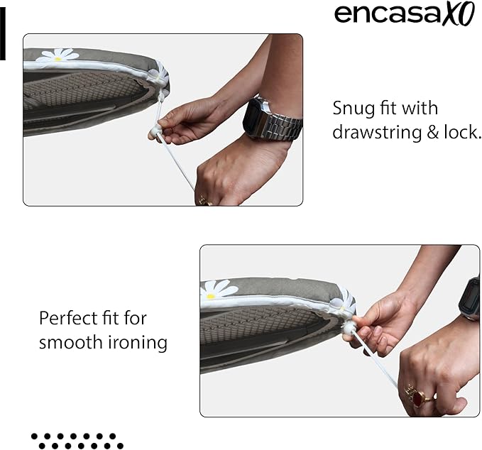 Encasa XO Ironing Board Cover and Pad 54"x15" - Thick 3mm Felt Padding, Drawstring Tightening & Lock, Easy Fit, Scorch & Stain Resistant, Fits Standard Large Ironing Board - Daisy Blue