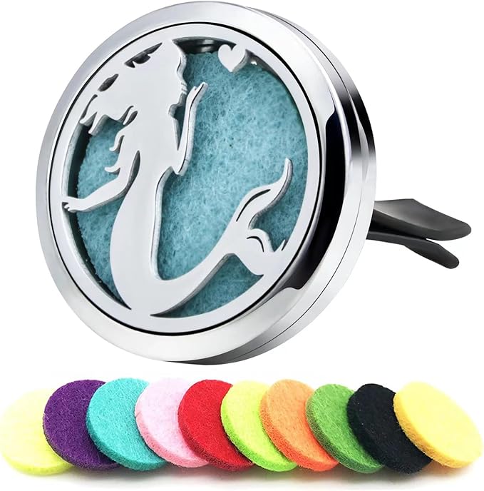 30mm Car Essential Oil Diffuser Vent Clip Air Freshener Vent Clips Aromatherapy with 10 Felt Pads Car Accessories Mother's Day for Women (Mermaid)