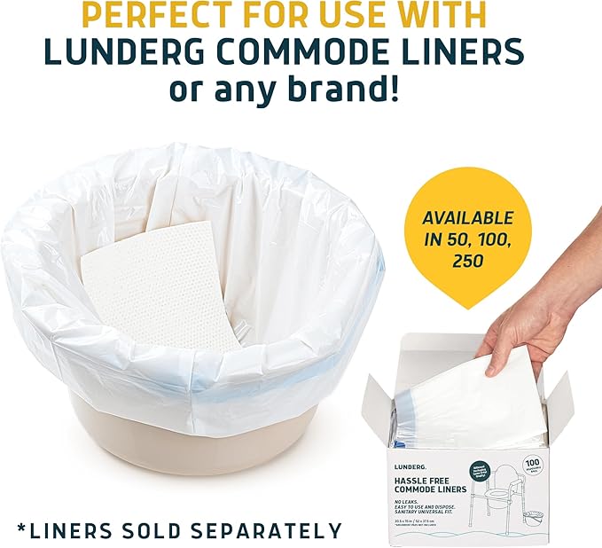 Lunderg Lemon Scented Super Absorbent Commode Pads - Medical Grade Value Pack 100 Count - for Disposable Bedside Commode Liners, Adult Chairs, Portable Buckets & Camping Toilet Bags - Light Scent