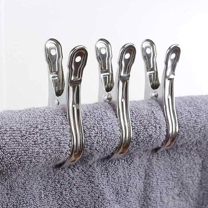 Metal ClothesPins,Row Cover Clips 20 Pack 3.5 Inch Stainless Steel Pool Towel Clips,Chair Clips for Beach Towels,Garden Clips，Greenhouse Clamps：Quilts, Blankets from Blow Away Or Decline