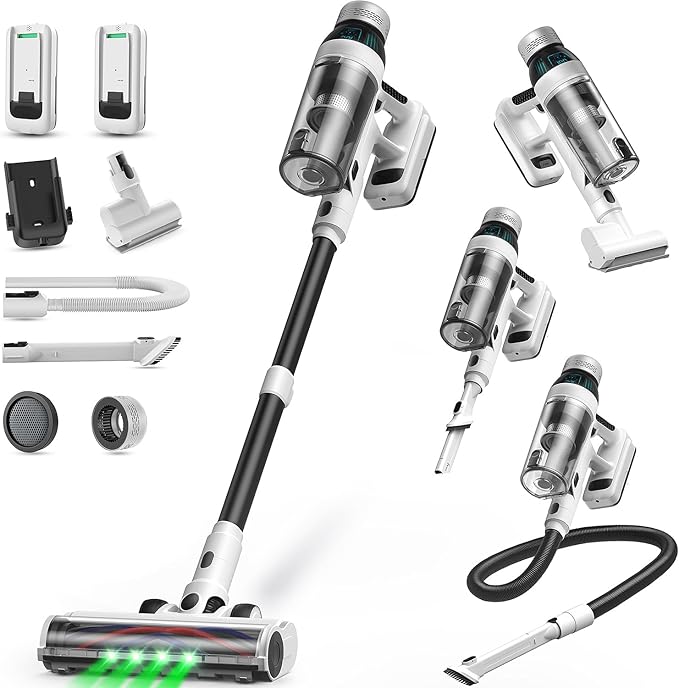 Cordless Vacuum Cleaner, 2 Batteries 110 Mins Runtime Vacuum Cleaners for Home, 550W 45KPA 15-in-1 Stick Vacuum with Charging Dock, Handheld Vacuum Cordless for Pet Hair Carpet Hardwood Floor